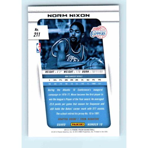 2013-14 Panini Prizm Base #211 Norm Nixon