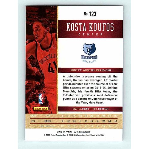 2013-14 Panini Elite Base #123 Kosta Koufos