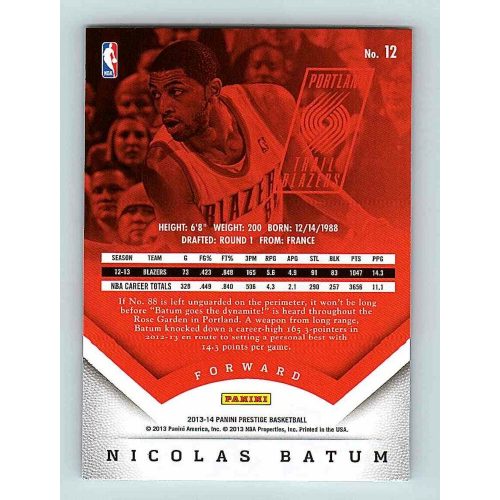 2013-14 Panini Prestige Base #12 Nicolas Batum