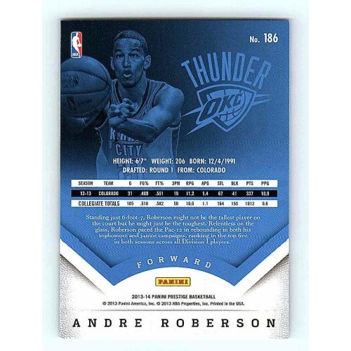 2013-14 Panini Prestige Base #186 Andre Roberson RC