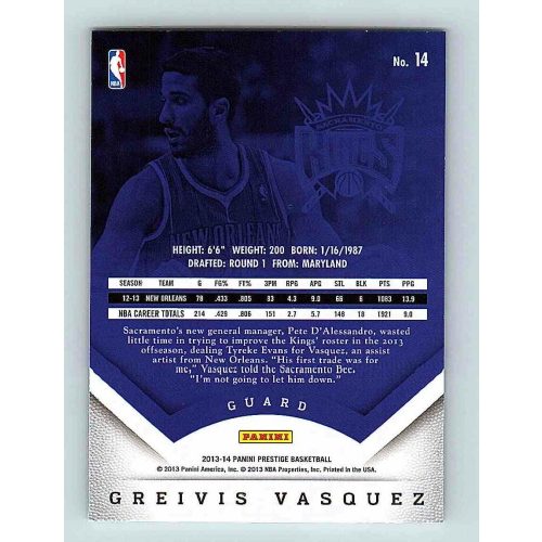 2013-14 Panini Prestige Base #14 Greivis Vasquez