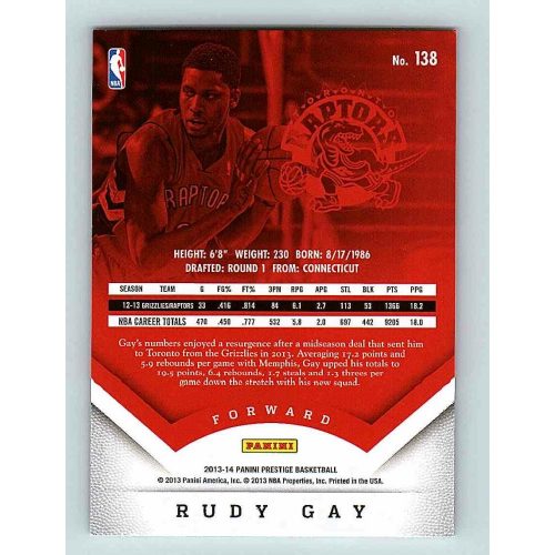 2013-14 Panini Prestige Base #138 Rudy Gay