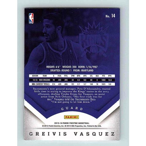 2013-14 Panini Prestige Base #14 Greivis Vasquez