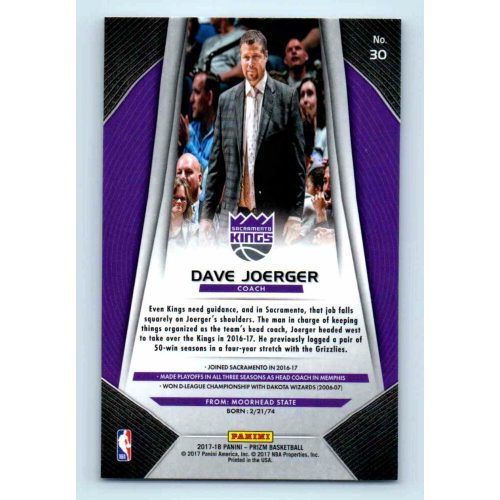 2017-18 Prizm Basketball Base # 30 Dave Joerger