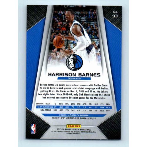 2017-18 Prizm Basketball Base # 93 Harrison Barnes