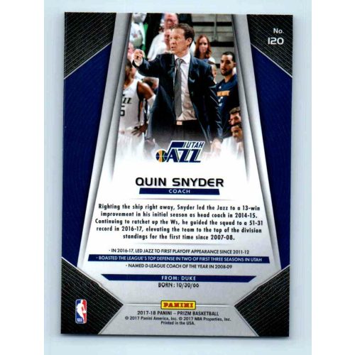 2017-18 Prizm Basketball Base # 120 Quin Snyder