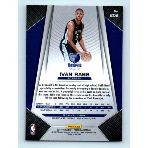 2017-18 Prizm Basketball Base # 202 Ivan Rabb