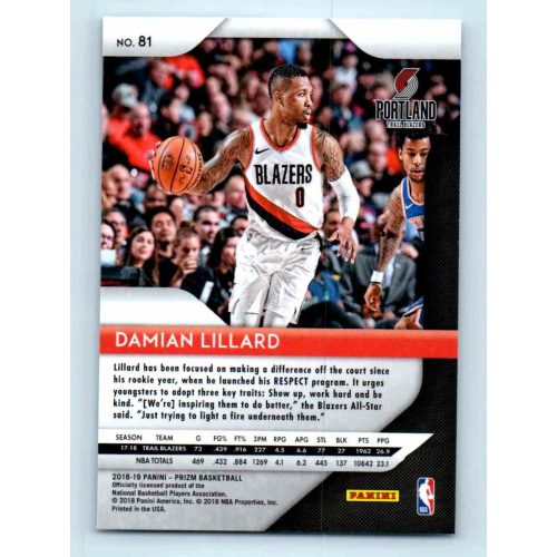 2018-19 Panini Prizm  # 81 Damian Lillard