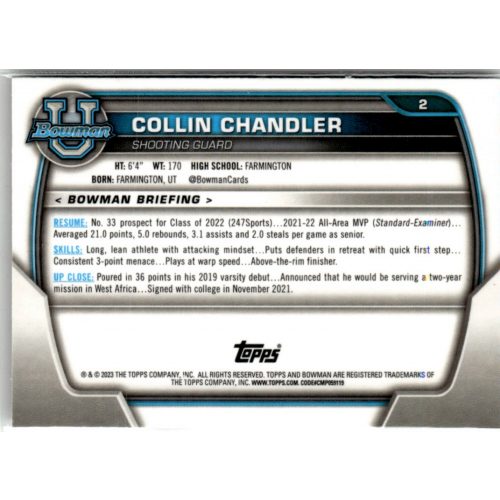 2022-23 Bowman Chrome University  #2 Collin Chandler