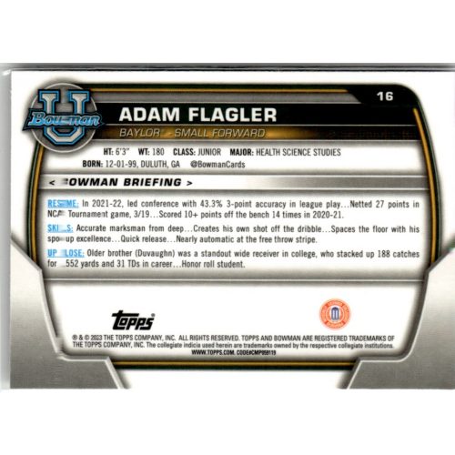 2022-23 Bowman Chrome University  #16 Adam Flagler