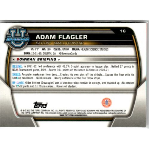 2022-23 Bowman Chrome University  #16 Adam Flagler