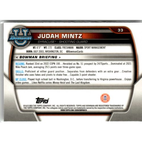 2022-23 Bowman Chrome University  #33 Judah Mintz