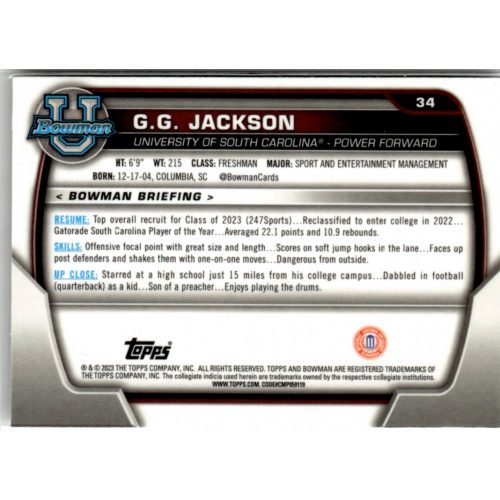 2022-23 Bowman Chrome University  #34 G.G. Jackson