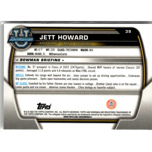 2022-23 Bowman Chrome University  #39 Jett Howard