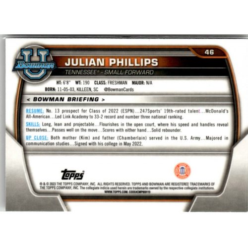 2022-23 Bowman Chrome University  #46 Julian Phillips