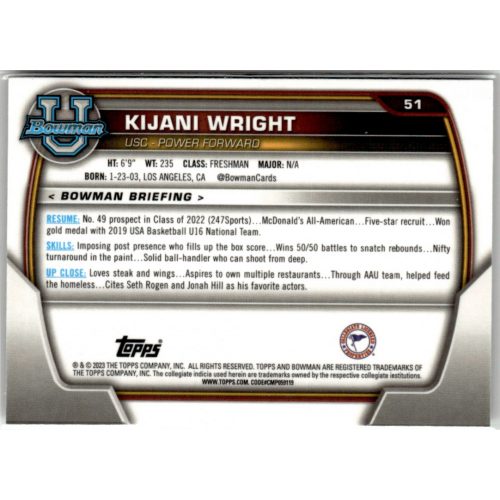 2022-23 Bowman Chrome University  #51 Kijani Wright