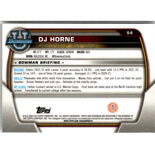 2022-23 Bowman Chrome University  #54 DJ Horne