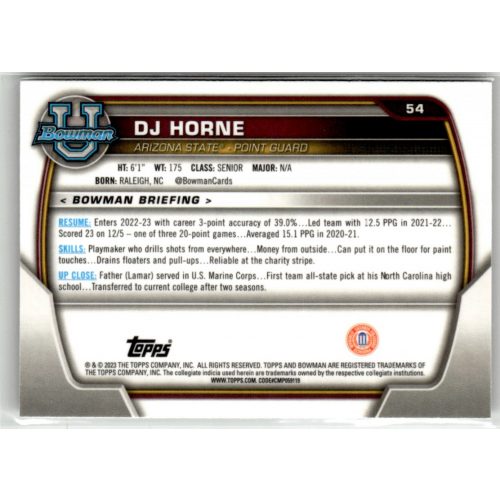 2022-23 Bowman Chrome University  #54 DJ Horne