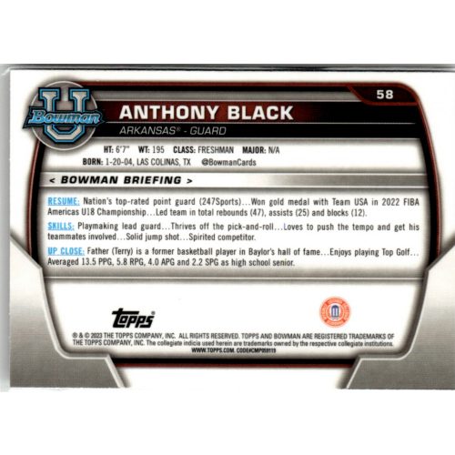 2022-23 Bowman Chrome University  #58 Anthony Black