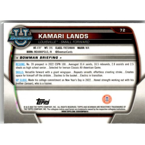 2022-23 Bowman Chrome University  #72 Kamari Lands