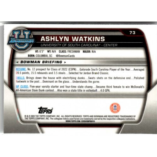 2022-23 Bowman Chrome University  #73 Ashlyn Watkins