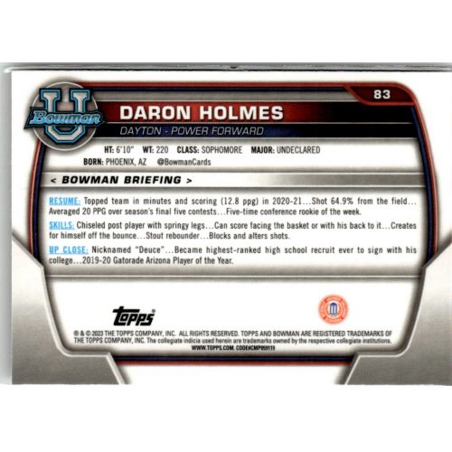 2022-23 Bowman Chrome University  #83 DaRon Holmes