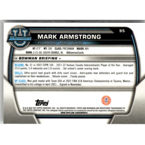 2022-23 Bowman Chrome University  #95 Mark Armstrong