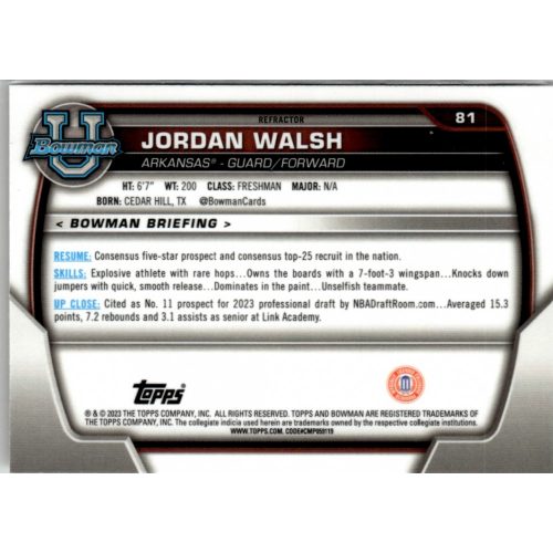 2022-23 Bowman Chrome University Refractors #81 Jordan Walsh