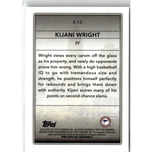 2022-23 Bowman Chrome University Skyscraping  #S-13 Kijani Wright