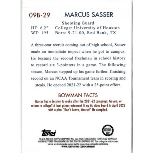 2022-23 Bowman Chrome University 2009  #09B-29 Marcus Sasser